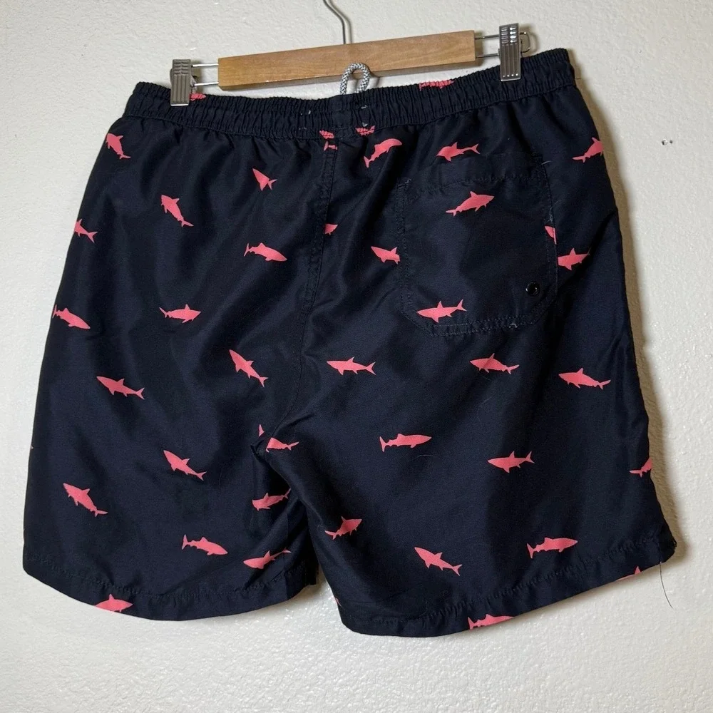 Maamgic Men Swim Trunks Large Black Pink Shark Print Mesh Lined Beach Summer